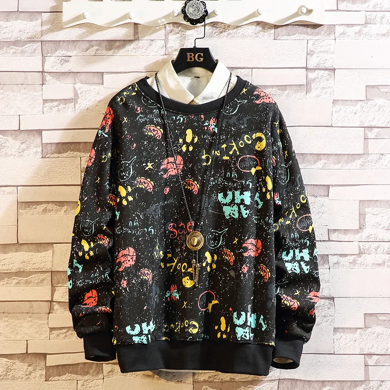graffiti Printed hoodies Men's Sweatshirt New Funny Printing High Street Sweatshirts Streetwear