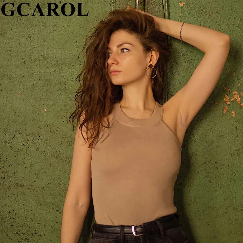 Женский трикотажный топ GCAROL без рукавов с лямкой на шее летний открытыми плечами
