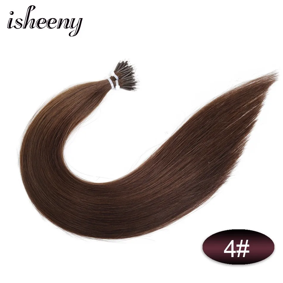 Isheeny 1"-22" дюймов микро кольцо Remy человеческие волосы для наращивания прямые черные европейские нано-кольца для волос расширение предварительно склеивание 100 шт - Цвет: #4