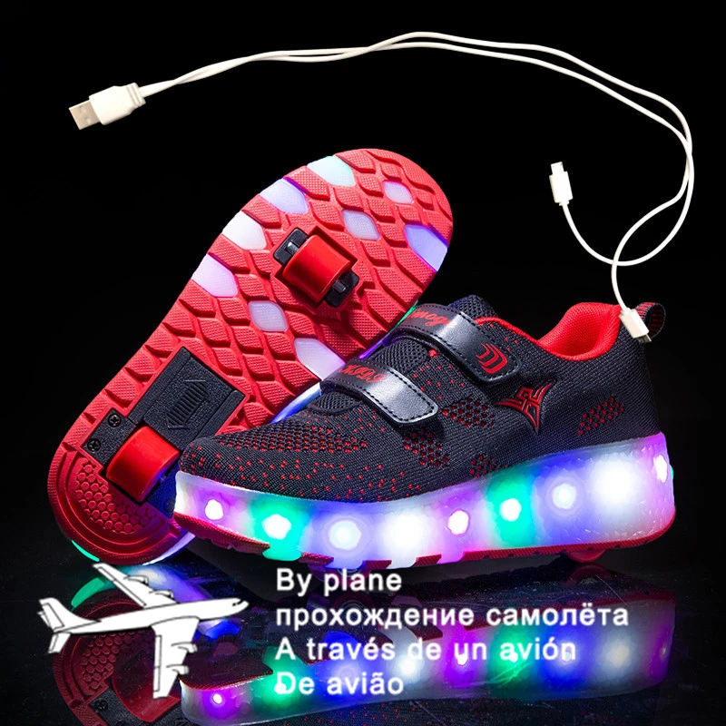 Zapatillas luminosas dos ruedas para y niñas, zapatos de con luz Led, con carga USB, color negro y rosa, 159|Zapatillas deportivas| - AliExpress