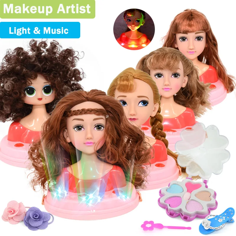 Juguete de maquillaje para niños, Princesa, juego de maniquís de cabeza, varios estilos, peinado, muñeca de juguete para niña, vestido de pelo