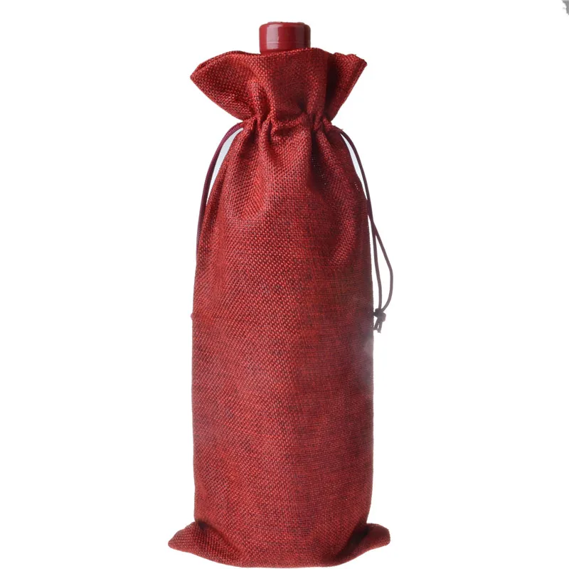 

Jute Wine Bottle Gift Bags Champagne Wine Blind Covers Packaging Gift Pouch Rustic Hessian burlap Wedding Party Decorate 300pcs
