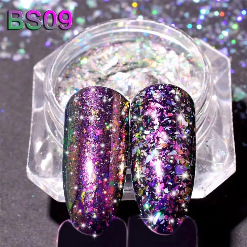 9-0.1g 0,2 г/кор. лазерный блеск Galaxy Holo чешуйчатый Радужный дизайн ногтей голографические блестки порошок блестки - Цвет: 9-0.1g