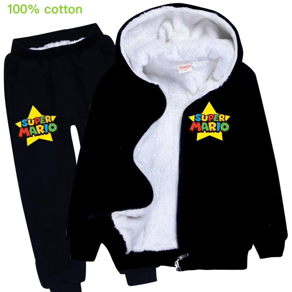 New children's favorite super Mario cotton plus velvet thick winter coat warm boys and girls jacket sports suit 3-14Y