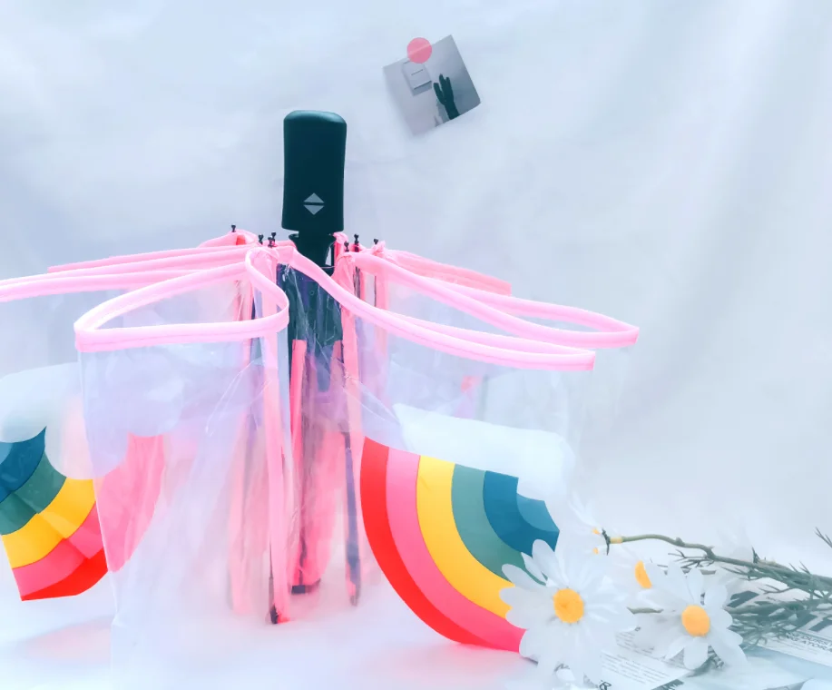 PROD 1005003336518449 Transparent Umbrella Automatic Women Strong Stand
Hot Sale Fashion Rainbow Umbrella Smart Plegable Guarda Chuva
Transparente