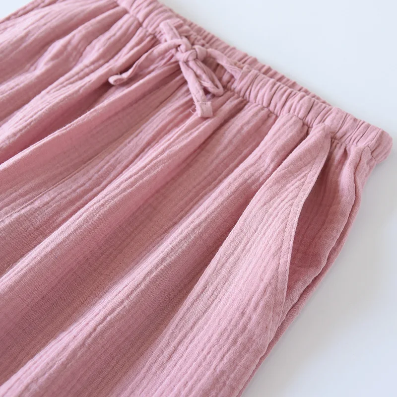 Japanese-style New Spring And Summer Women's Trousers 100% Cotton Crepe Cloth Large Size Color Tie Pants Casual Pants Home Pants