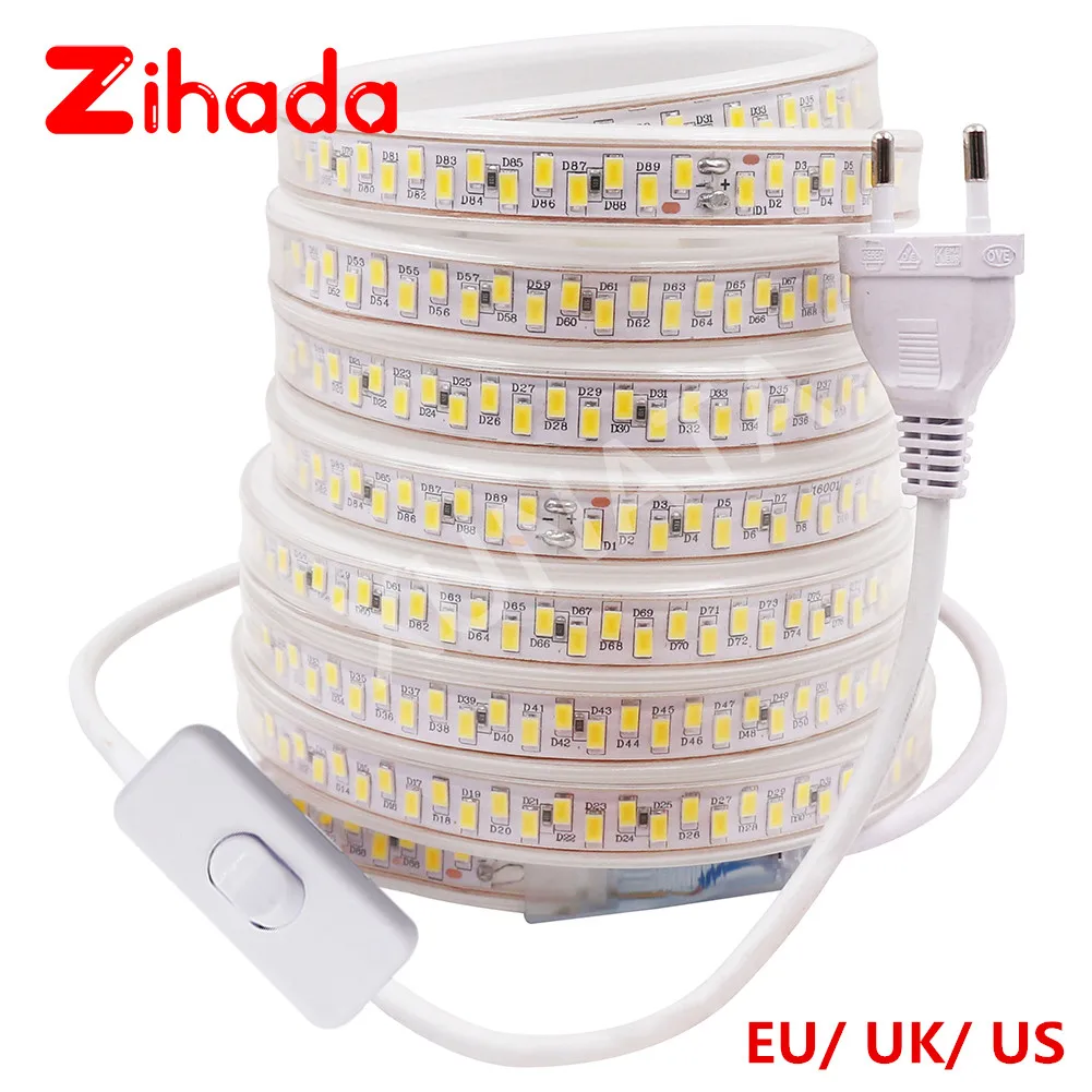 

110V 220V SMD 5630 LED Strip Light Waterproof 180Leds/m Double Row Kitchen Outdoor Garden LED Light Lamp with Switch