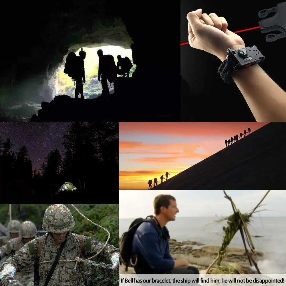 Survival Paracord Bracelet Tactical Emergency Gear Kit With Laser Infrared SOS LED Flashlight UV Lamp Compass Rescue Whistle (11)