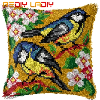 

Latch Hook Kits Make Your Own Cushion Two Birds Flowers Acrylic Yarn Crochet Pillow Case Latch Hook Cushion Cover Hobby & Crafts