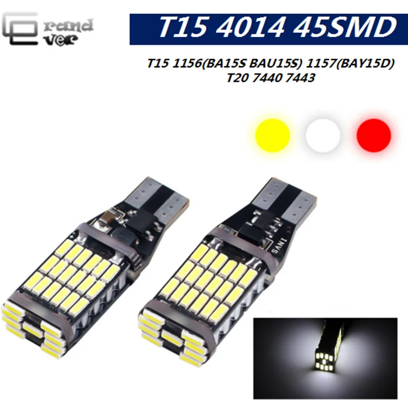 1 шт. T15 Светодиодный лампочки Canbus 1156 BA15S BAU15S светодиодный 4014 45SMD супер bright1157 BAY15D светодиодный для автомобилей указатели поворота задний ход торможение света