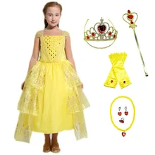 Belle/платье принцессы для девочек, детские костюмы косплей, детское нарядное платье в рок-стиле желтого цвета для малышей, на Хэллоуин, день рождения