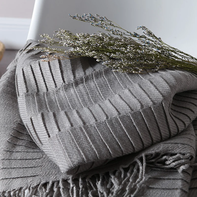 Шерстяная пряжа для ручного вязания одеяло с кисточкой вафельное клетчатое полотенце для путешествий легкие переносные одеяла сплошной цвет 130*160 см