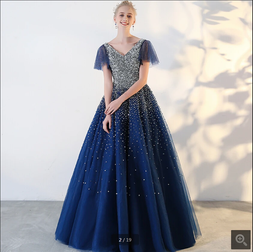 Vestido de festa темно-синее платье трапециевидной формы с короткими рукавами для выпускного вечера блестящие торжественные платья для выпускного, лидер продаж