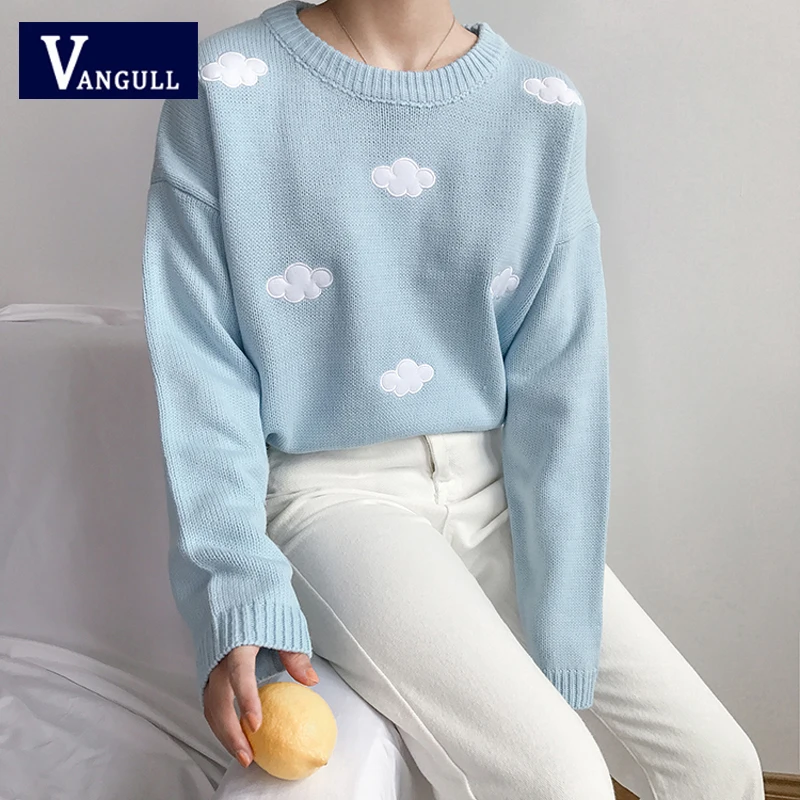Vangull 2020 Women's Vintage College Style Loose Clouds Sweater Female Korean Punk Thick Cute Harajuku Clothing For Women | Женская