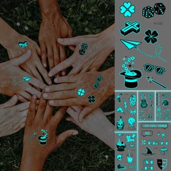 Luminous Tattoos Blue Glow Cross Four-Leaf Clover Magic Wand Waterproof Temporary Tattoo Stickers Women Men Body Art Fake Tatto