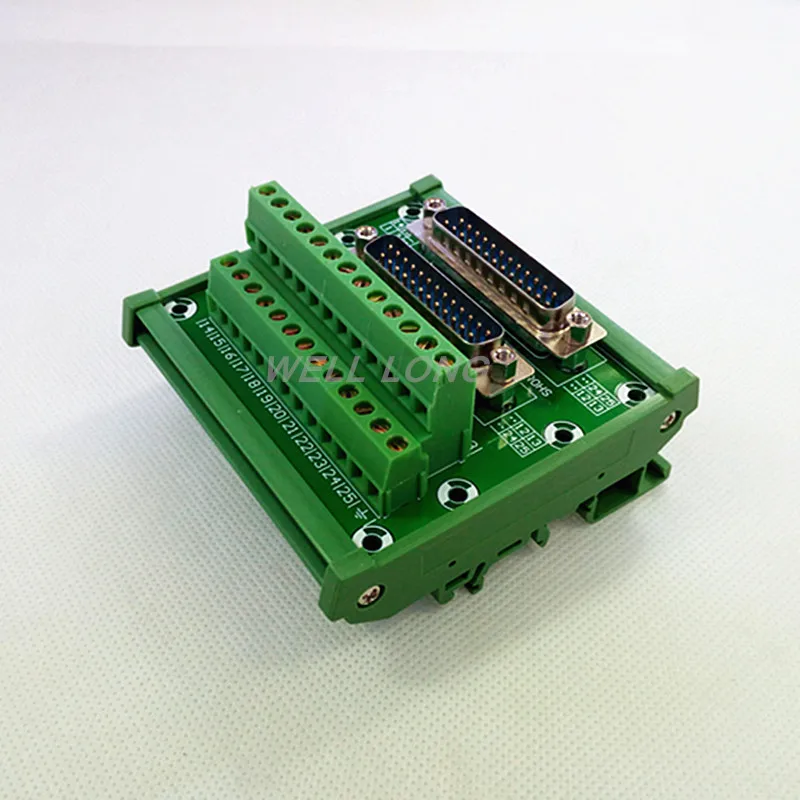 D-SUB DB25 DIN Rail Mount Interface Module, Double Male Header Breakout Board, Terminal Block, Connector