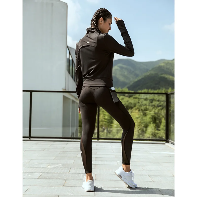 Осенняя и зимняя спортивная повседневная куртка для бега, фитнеса, Женская одноцветная Универсальная быстросохнущая куртка на молнии, одежда для йоги, длинная