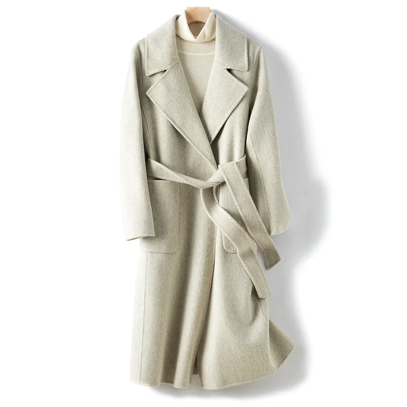 

Wool Coat Women 100% Wool Classical Design Solid Drop-shoulder Belt 5 Colors Quality Slim Coat England Style 2019 New Fashion