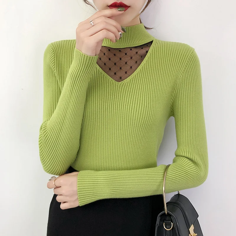 Lady's Style Half-neck Sweater with Lace Stitching 2009 New Long-sleeved Slim Knitted Underwear in Autumn and Winter