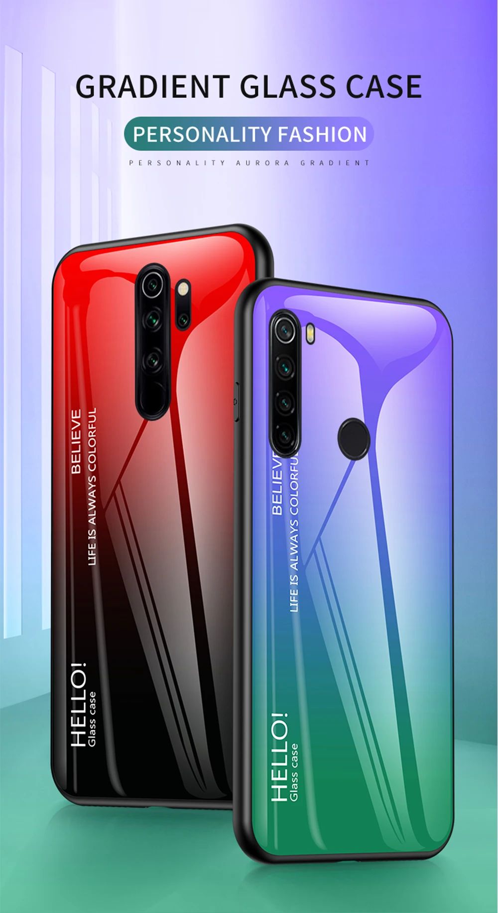 Чехол для Xiaomi Redmi Note 8 Pro, роскошный жесткий защитный чехол из закаленного стекла с градиентом для Xiaomi Redmi Note 8, чехол