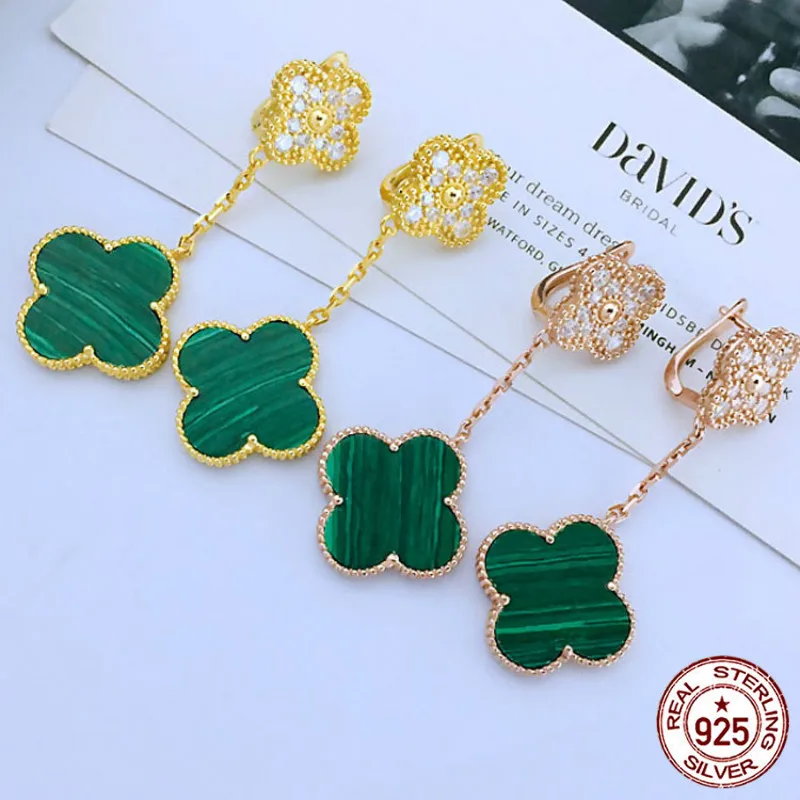 

S925 Sterling Silver Stud Earrings New Double Flower Clover Style Studstone Temperament Fashion Style Send Lovers hot