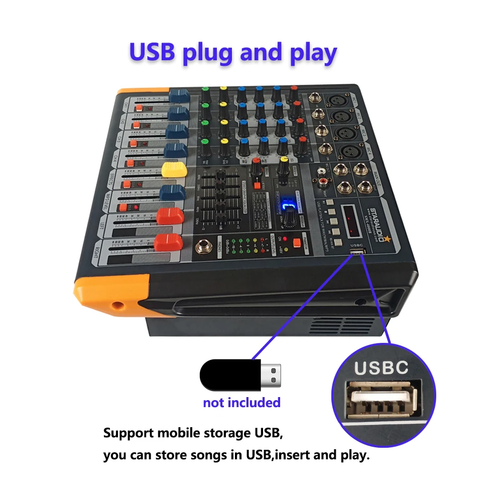 STARAUDIO 4 канала 2000 Вт Питание от сцены DJ микшерная консоль аудио миксер 2 гарнитура