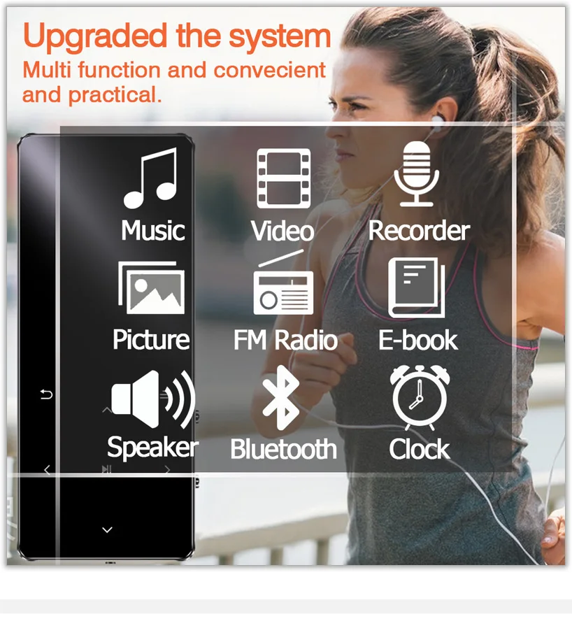 REDANT MP3 Player with Bluetooth Speaker Touch key Built-in 8GB 16GB HiFi Metal Mini Portable Walkman with radio FM recording