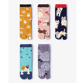

1 Pair Blend Cotton Japanese Ninja Multicolor Split Toe Sandal Middle Short Geta Kimono Flip Flop Women Men Socks ZXY3004