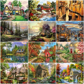 

AZQSD DIY Painting By Numbers Landscape On Canvas Unique Gift Coloring By Numbers House Picture For Living Room Home Decoration