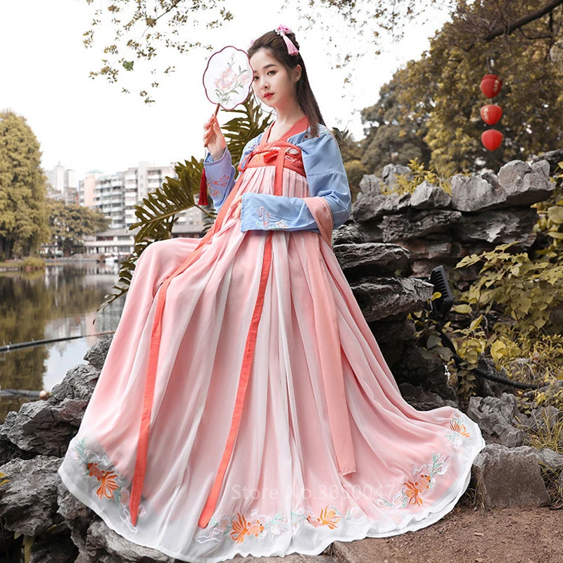 Hanfu фея косплей Традиционный китайский национальный костюм для женщин Винтаж Тан Костюм Древний китайский стиль Emboridery Новогодняя одежда