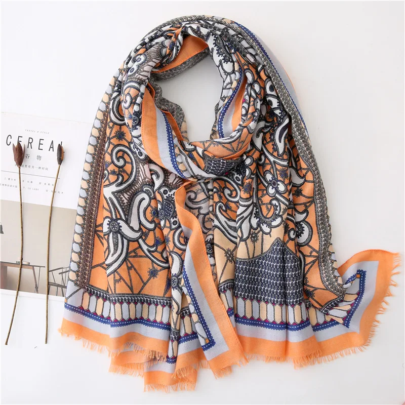 

2020 New Cotton Vintage Flower Print Fringe Scarves Shawls Women Long Floral Pattern Beach Scarf Wrap Hijab Free Shipping