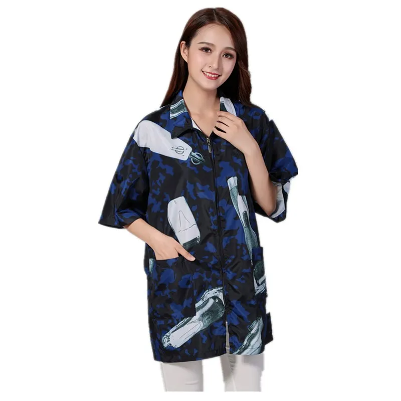 Hairdressing Short Sleeve Profession Overalls Barber Clothes Hot Dyed Hair Stylist Pet Grooming Shop Big Work Costume 4