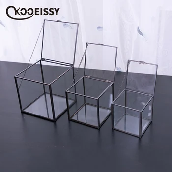 

Simple Style Black Glass With Lid Storage Box Earrings Jewelry Storage Container Female Cosmetics Organizer Party Gift To Guests