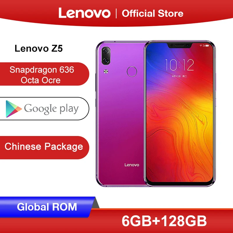 Lenovo Z5 6 ГБ 128 Snapdragon 636 Восьмиядерный мобильный телефон 19:9 Экран 2 дюймов Android 8 1 16MP 8MP