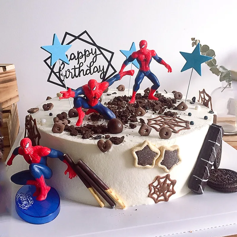 7pcs Set Spider Man Cake Action Figure Spider Man Theme Party Model Supplies Ornaments Kids Happy Birthday Cake Decoration Toy Cake Decorating Supplies Aliexpress