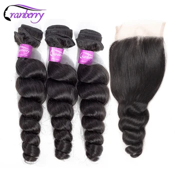 CRANBERRY Hair Loose Wave Bundles With Closure 100% Remy Human Hair Weave Bundels Brazilian Human Hair Bundles With Closure 1