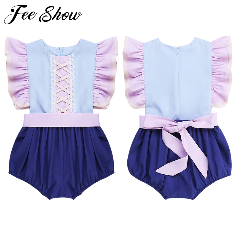 

Infant Baby Girls Rompers Princess Costume Ruffled Sleeves Zippered Back Romper Jumpsuit for Halloween Cosplay Party Dress Up
