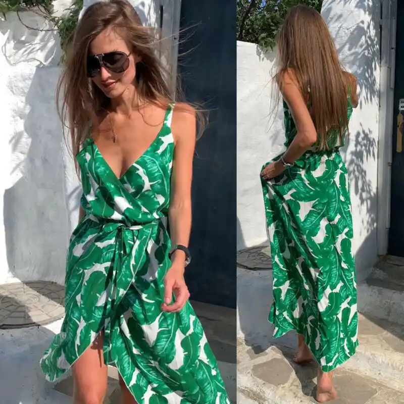 vestido verde floral longo