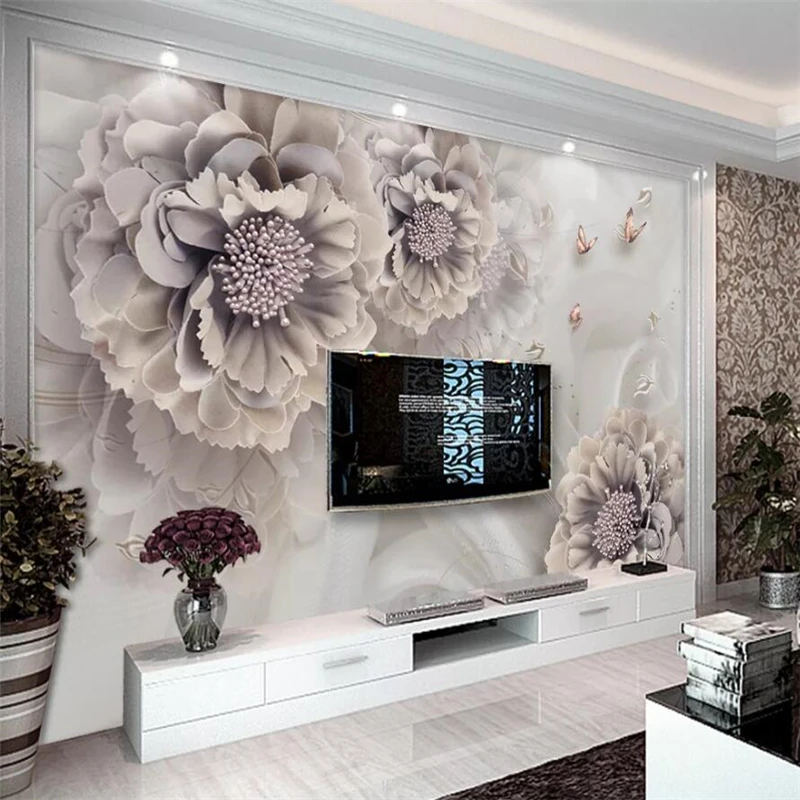 

wellyu Customized large wall painter with atmospheric peony three-dimensional body jewelry flower TV background wall