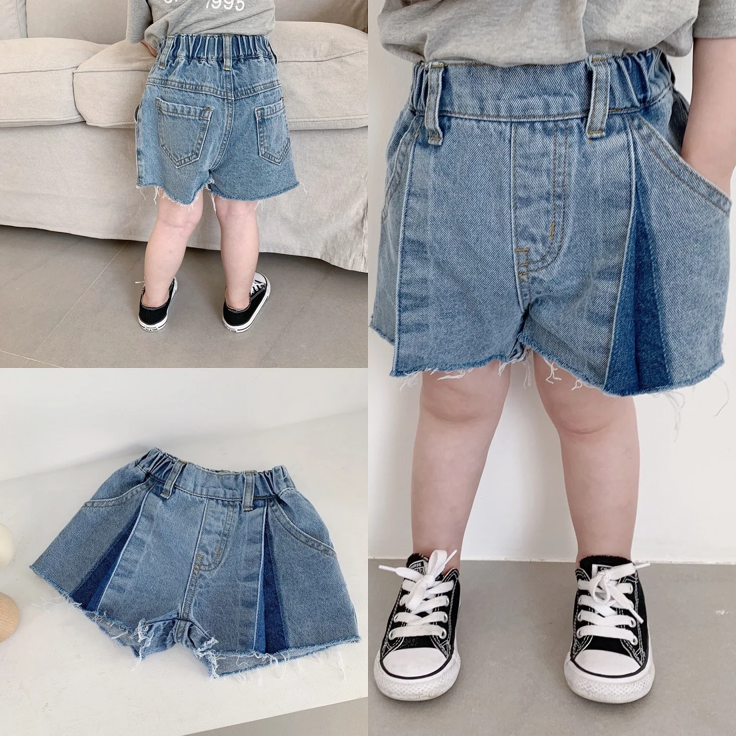 

Treebibi 2019 Spring And Summer New Style CHILDREN'S Trousers Korean-style Front Fold Denim Shorts Crawler
