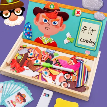 

Wood Magnetic Expression Transform Jigsaw Puzzle Sketchpad Figure Fun Face Transplant Educational Stickers Children Jigsaw Puzzl