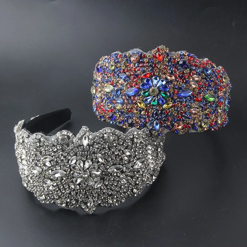 Fashion Baroque Rhinestone Geometric Shape Wide-Sided Personality Prom Hair Accessories Catwalk Bridal Headband 735 hair accessory hair headdress bridal headwear hair band crown