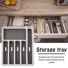 6 отсеков, органайзер для кухонного ящика, лоток для столовых приборов, пластиковая ложка, нож, вилка, разделительная коробка для хранения, кухонный инструмент, посуда, лоток