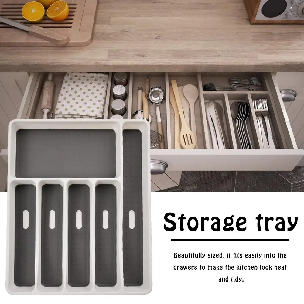

4 Compartments Drawer Cutlery Tray Household Organizer Plastic Kitchen Cutlery Storage Box Large Silverware Storage Tray