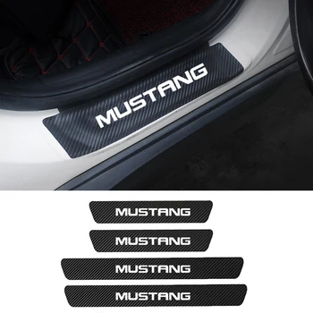 

For Ford Mustang 2000-2020 2005 2012 2013 2015 2017 GT 4pcs PU Leather Carbon Fiber Car Door Sill Protector Stickers Accessories