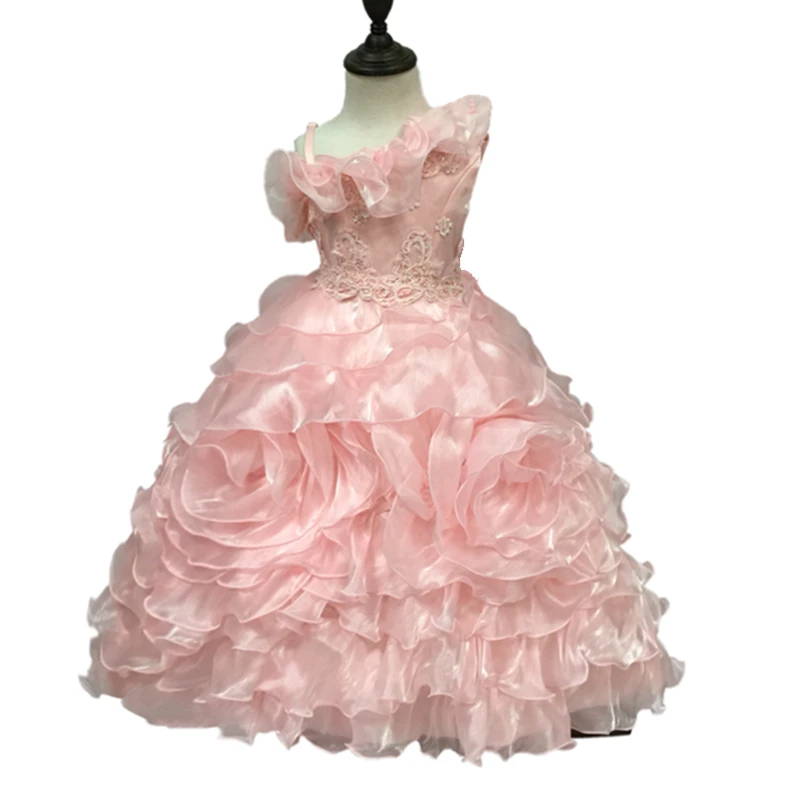 Free Shipping Princess 4-6 Years Child Party Dresses 2021 New Arrival Kids Evening Gowns Lace Appliques Pink Girl Dress Organza |