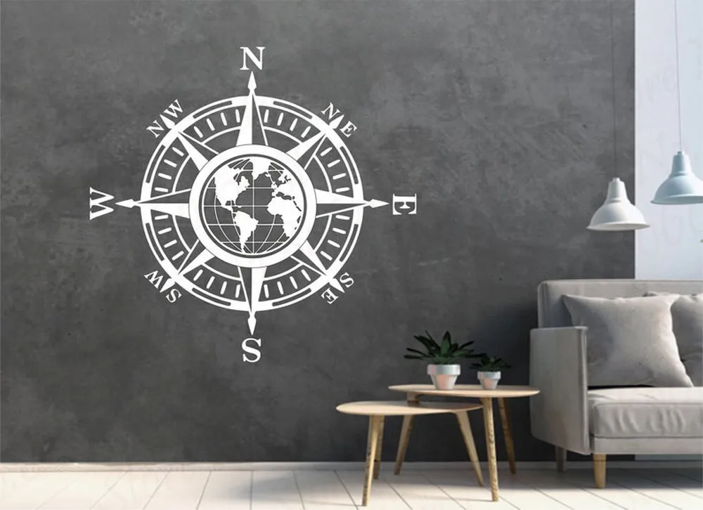 

Map of World Compass Vinyl Decal Sticker Wall Globe Earth For Bedroom Livingroom Decals Art Wallpaper WL761