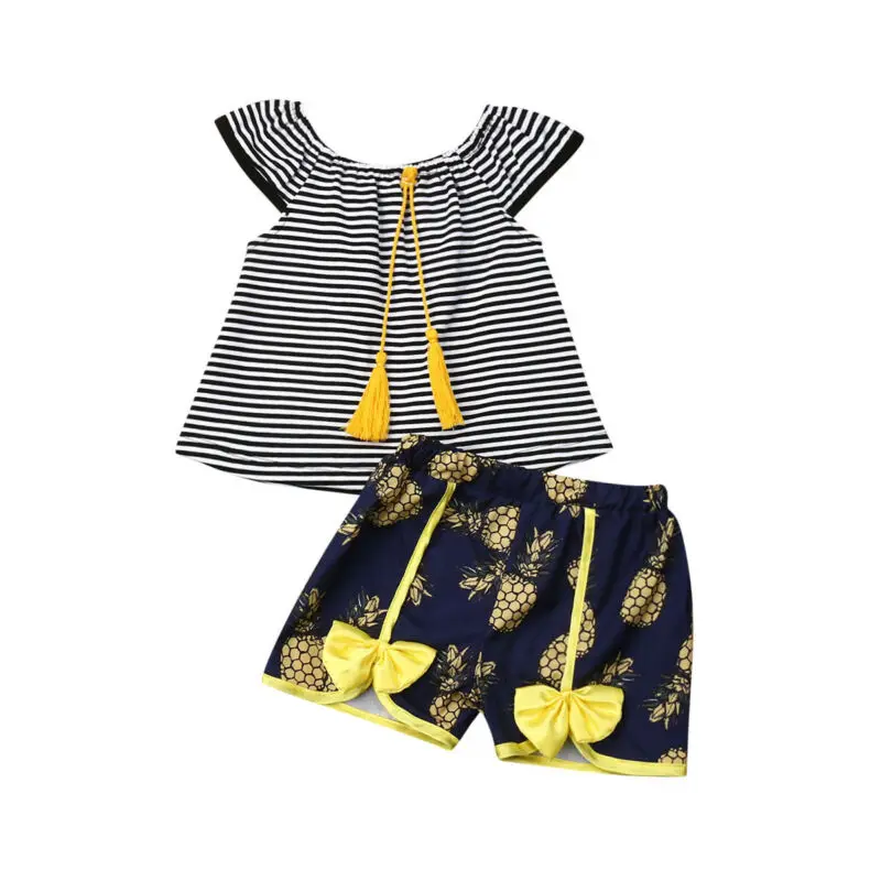 

Summer Toddler Baby Girls Clothes 2pcs Sets Striped T Shirt Tops+Short Pants Summer Outfits Set
