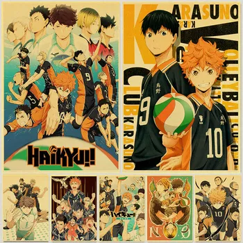 

Japanese Cartoon Haikyuu Poster Volleyball Boy Art Painting Kraft Paper Prints Wall Sticker for Room Decoration