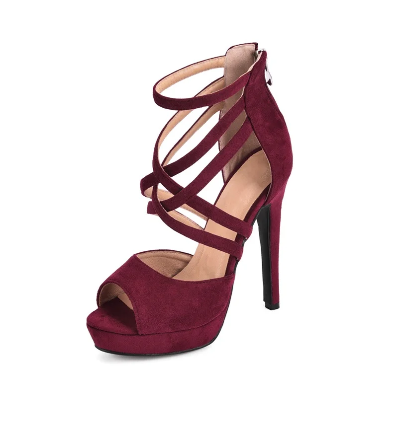 Сандалии-гладиаторы винно-Красного цвета; женские модельные туфли с перекрестными ремешками на молнии; римские сандалии на платформе с вырезами; большие размеры